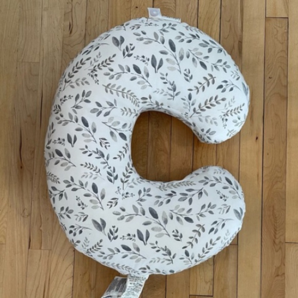Boppy Nursing Pillow - White with Gray Leaf Print
